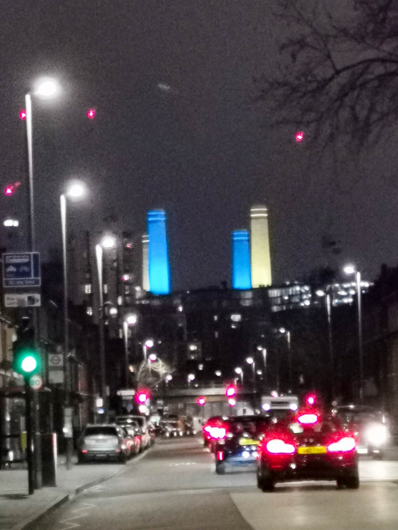 March - Support for Ukraine lighting the Power Station (from Queenstown Road)