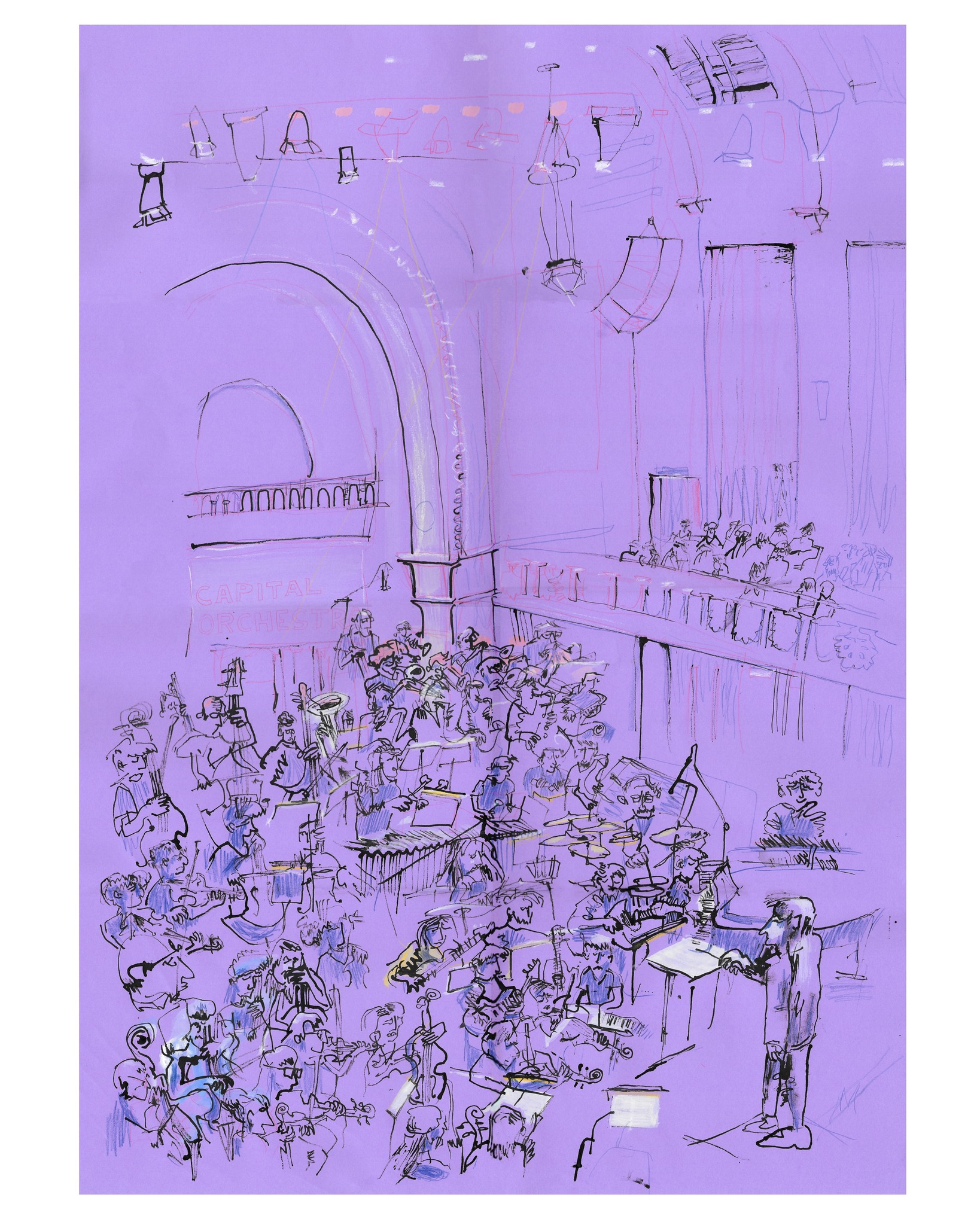 Drawing of an orchestra playing Joy to the World or Winter jazz - Joshua Tabti